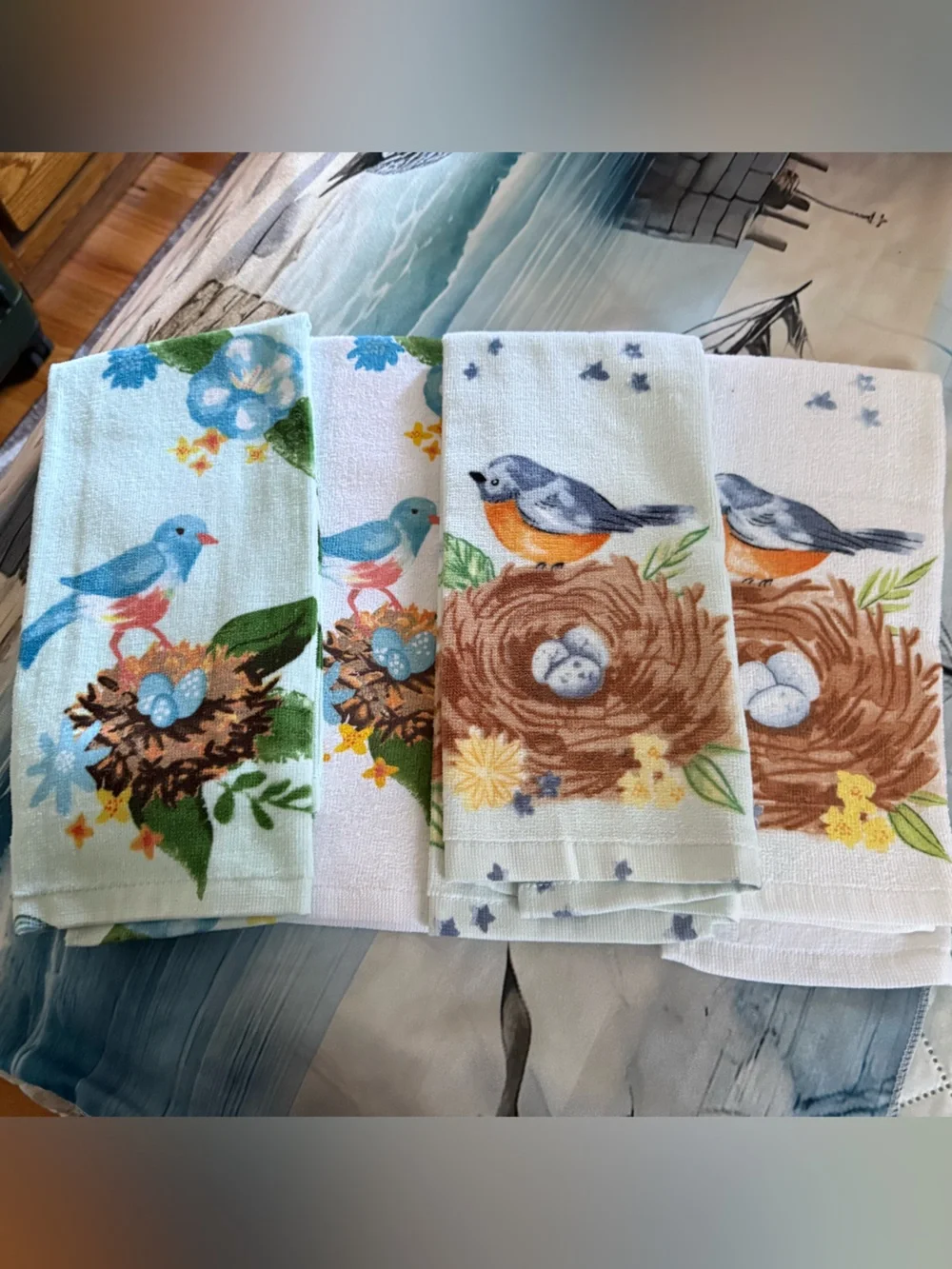 New Set of 4 Kohl's Bird Nest Hand Towel Set